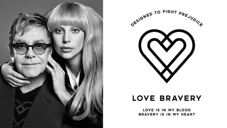 Elton John and Lady Gaga pose together for the launch of Love Bravery