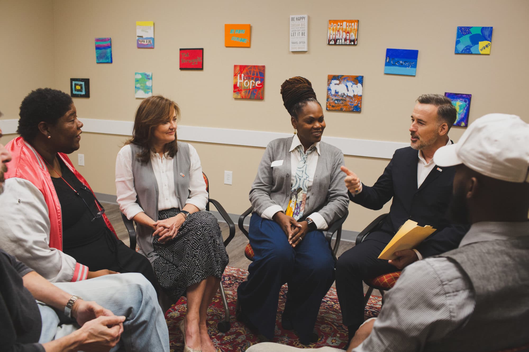 David Furnish and Anne Aslett visiting Positive Impact in Atlanta, a partner of the Foundation who shares our vision of ending AIDS in America.