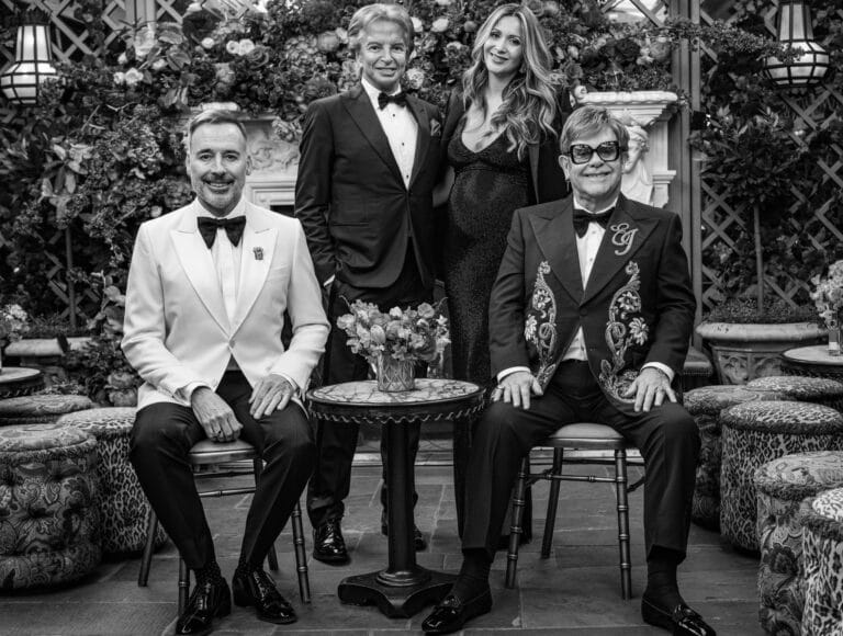 David Furnish, Elton John, Richard and Patricia Caring at Annabel's in London