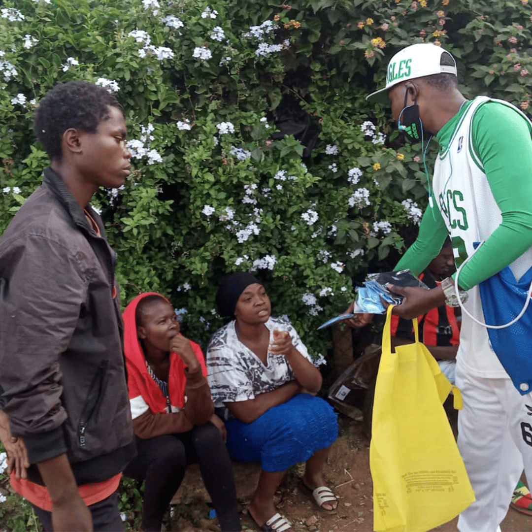 VOCAL Kenya hand out mask to Mr. Wagwan and others in the community so they can access HIV and harm reduction services safely.