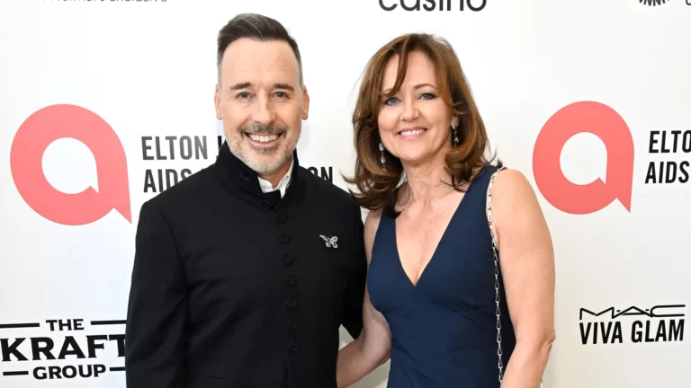 Anne Aslett and David Furnish together on the red carpet at the Elton John AIDS Foundations 30th Academy Awards Viewing Party in Los Angeles.