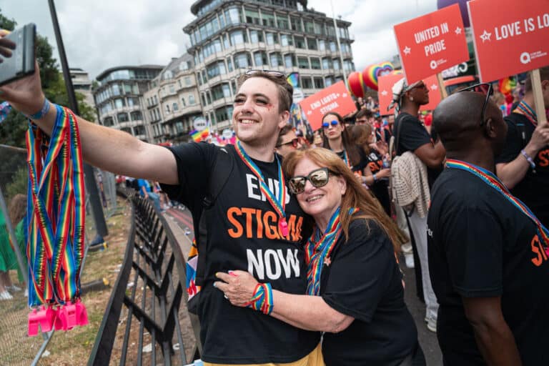 Elton John AIDS Foundation team member takes a selfie with mum at London Pride